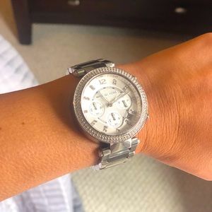 Micheal Kors Parker Silver Dial Stainless Steel Chronograph Ladies Watch 39mm